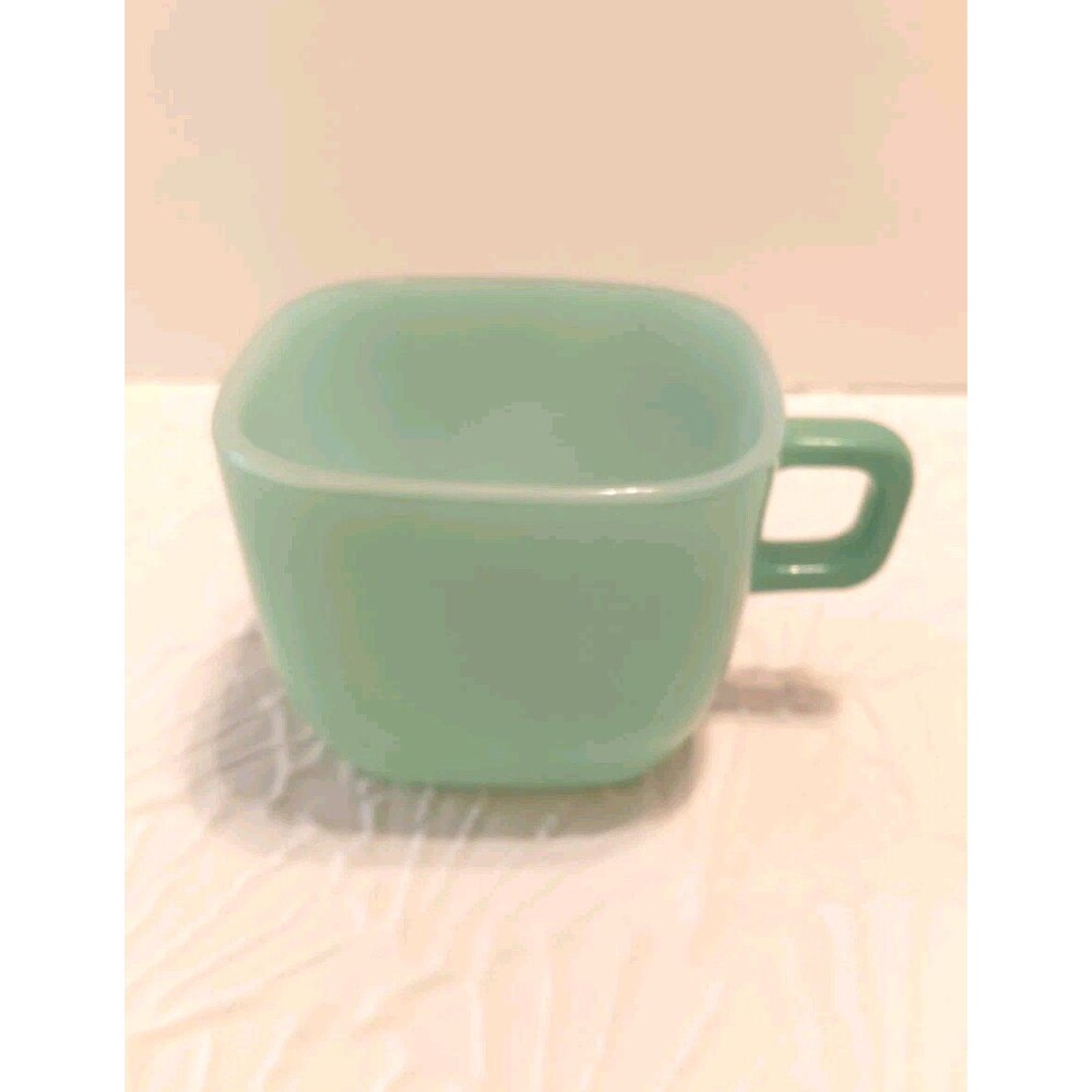 Glasbake Jade Green Coffee Mug 10oz Square Cup Milk Glass Vintage U.S.A. J-2265